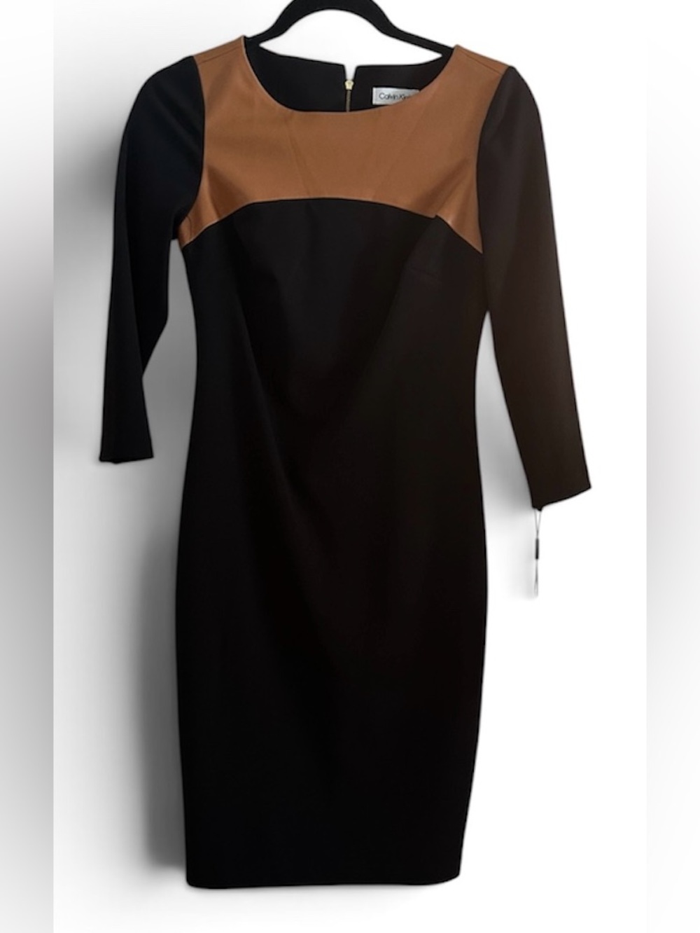 Calvin Klein Black and Brown Long-Sleeve Sheath Dress